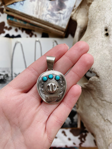 Sterling + Turquoise Cowboy Hat Pendant - Native Made
