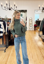 Load image into Gallery viewer, Turtle Neck Cable Sweater - Olive