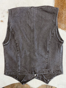 Washed Black Denim Button Vest