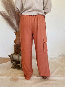 Terracotta Linen Cargo Pants