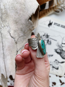 Sterling + Turquoise Thunderbird Ring - Native Handmade