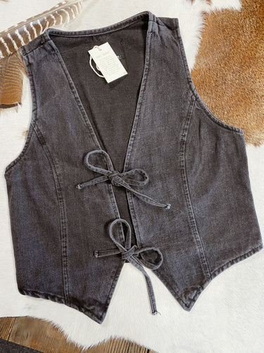 Washed Black Denim Tie Vest