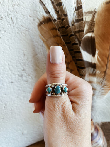 Three Stone Turquoise Ring ~ Size 10 TC