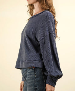 Denim Blue Ribbed Long Sleeve