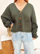 Load image into Gallery viewer, Green - V-Neck Wood Button Sweater