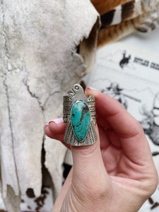 Sterling + Turquoise Thunderbird Ring - Native Handmade