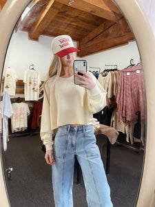 Butter Soft Cream Cropped Crew