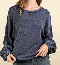 Load image into Gallery viewer, Denim Blue Ribbed Long Sleeve