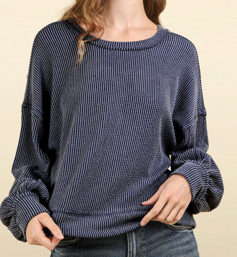 Denim Blue Ribbed Long Sleeve