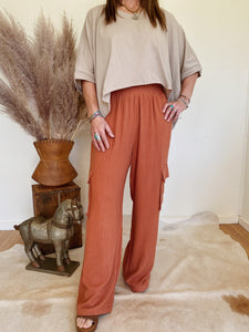 Terracotta Linen Cargo Pants