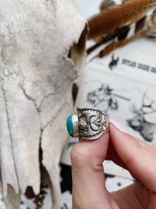 Sterling + Turquoise Detailed Cigar Band Ring - Native Made