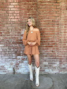 Waffle Knit Romper - Terracotta