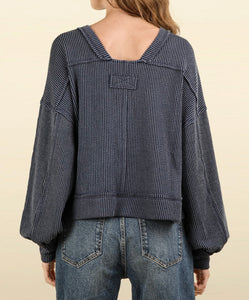 Denim Blue Ribbed Long Sleeve