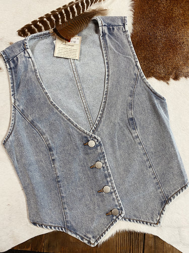 Washed Denim Fitted Button Vest