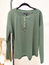 Load image into Gallery viewer, Hunter Green Henley Long Sleeve