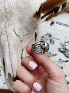 Sterling + Turquoise Detailed Cigar Band Ring - Native Made