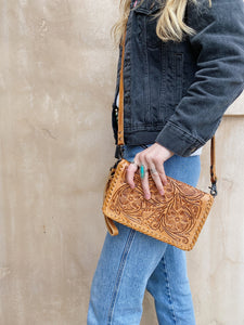 Tooled Leather Crossbody Purse