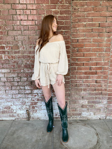 Waffle Knit Romper - Cream