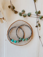 Load image into Gallery viewer, Turquoise + Navajo Pearl Hoop Earrings