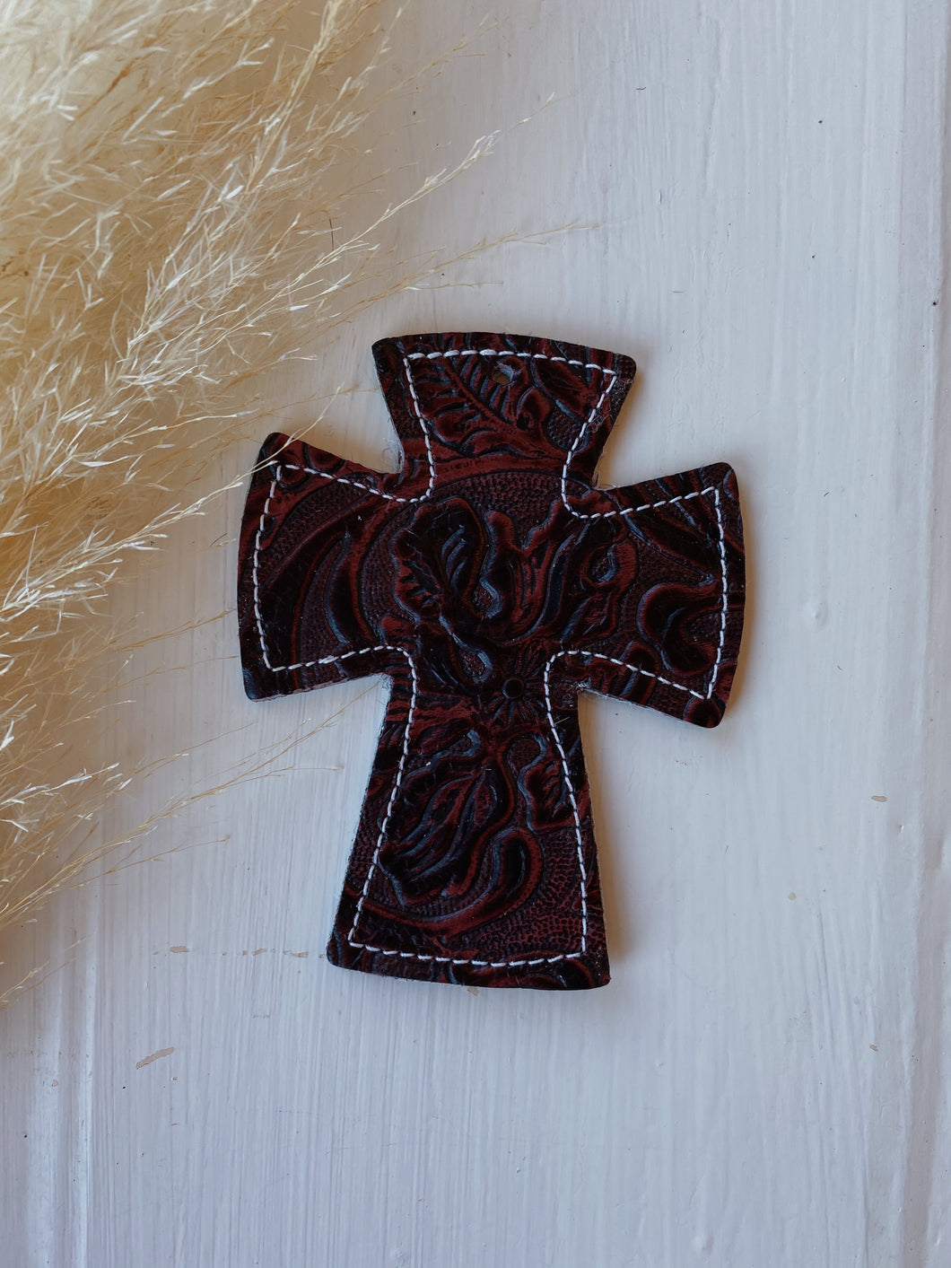 Red Tooled Cross Charm