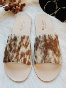 Spotted Cowhide Slides