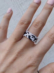 Black Cow Print Ring