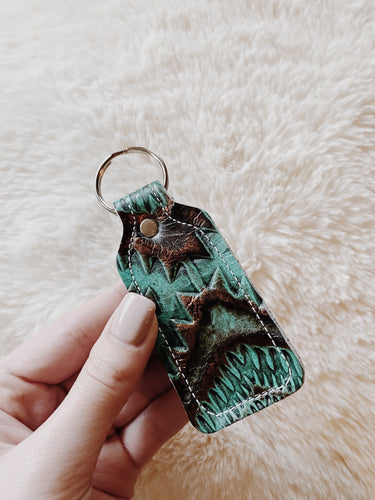 Turquoise Aztec + Cowhide Keychain