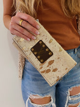 Load image into Gallery viewer, Upcycled LV + Cowhide Wristlet Wallet